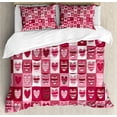 thumbnail image 1 of Love Duvet Cover Set, Hearts for Valentine Checked Pattern Square Geometric Vintage, Decorative 3 Piece Bedding Set with 2 Pillow Shams, Calking Size, Dried Rose White, by Ambesonne, 1 of 3