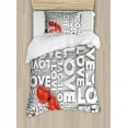 thumbnail image 1 of Love Duvet Cover Set, Macro Big Texts Lettering Setting Passionate Emotions Feelings Sweetheart Design, Decorative 2 Piece Bedding Set with 1 Pillow Shams, Twin Size, Grey Red White, by Ambesonne, 1 of 3
