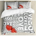 thumbnail image 1 of Love Duvet Cover Set, Macro Big Texts Lettering Setting Passionate Emotions Feelings Sweetheart Design, Decorative 3 Piece Bedding Set with 2 Pillow Shams, King Size, Grey Red White, by Ambesonne, 1 of 3
