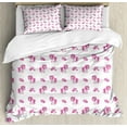 thumbnail image 1 of Love Duvet Cover Set Queen Size, Pink Hearts and Magical Pony Horse Kids Girls Design Fairytale Toy Animal Cartoon, Decorative 3 Piece Bedding Set with 2 Pillow Shams, Hot Pink White, by Ambesonne, 1 of 3