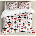 thumbnail image 1 of Love Duvet Cover Set, Romance for Valentine's Day Hearts in Lamp Classic Antique Themed Pattern, Decorative 3 Piece Bedding Set with 2 Pillow Shams, Queen Size, Vermilion and Scarlet, by Ambesonne, 1 of 3