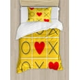 thumbnail image 1 of Love Duvet Cover Set, Tic-Tac-Toe Game with Xoxo Flat Design Let Me Kiss You Funny Romantic Illustration, Decorative 2 Piece Bedding Set with 1 Pillow Shams, Twin Size, Yellow Red, by Ambesonne, 1 of 3