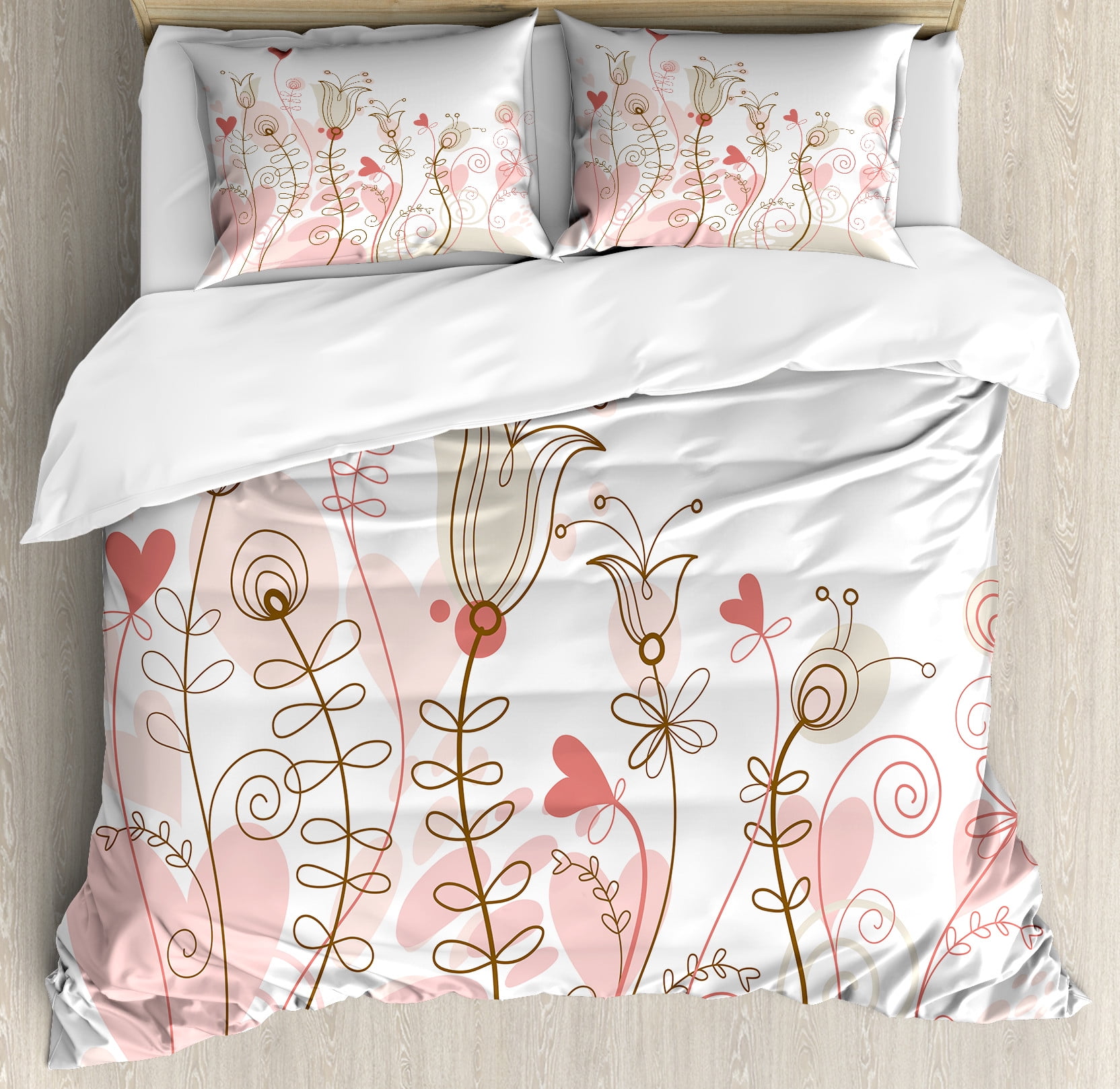 Love Duvet Cover Set, Wedding Themed Floral Illustration with Little
