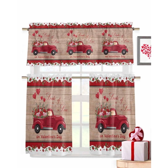 Love Dwarf Kitchen Curtains Valances and Tiers Set of 3, 24 Inch Length Tier Curtains and Valance Rod Pocket Valance Curtains Set for Kitchen Bathroom Small Windows