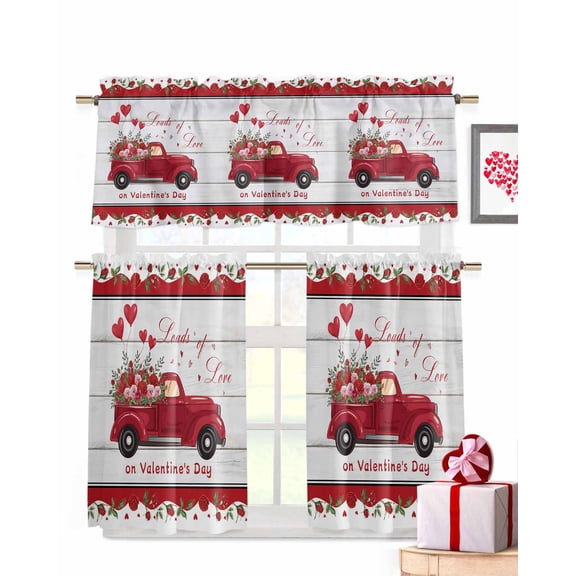 Love Dwarf Kitchen Curtains Valances and Tiers Set of 3, 24 Inch Length Tier Curtains and Valance Rod Pocket Valance Curtains Set for Kitchen Bathroom Small Windows