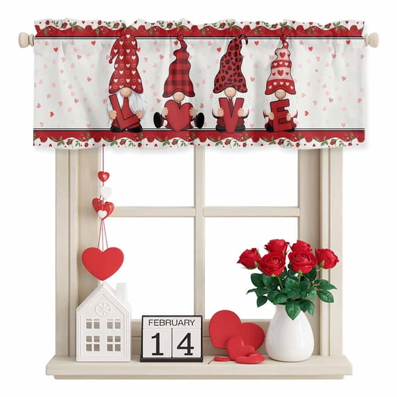Love Dwarf Valance Curtain for Windows Rose Heart Valentine's Day Rod Pocket Curtain Valances Short Window Treatments Panels for Kitchen Bathroom Laundry Room Basement 42 x 18 Inch