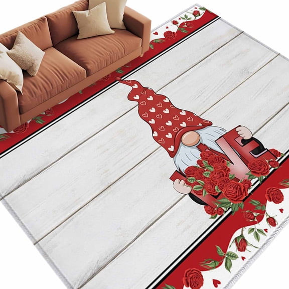 Love Dwarf Washable Area Rug 5 x 7 ft Rose Gray Wood Grain Valentine's Day, Soft Non Slip Rugs Stain Repellent Indoor Felt Carpet for Living Dining Room Bedroom Home Office