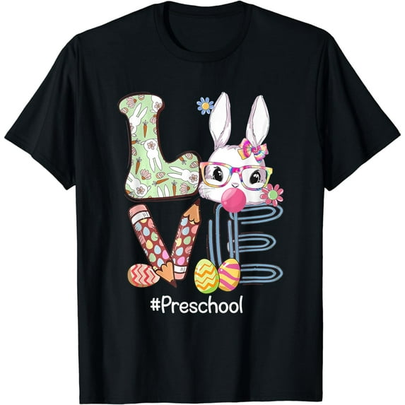 Love Easter Preschool Teacher Bunny Cute Face Happy Easter T-Shirt