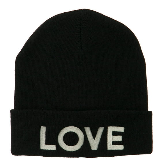 Love Embroidered Long Beanie - Black OSFM