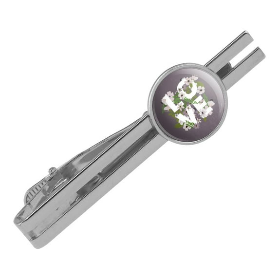Love Entwined Flowers Wedding Bridal Shower Round Tie Bar Clip Clasp Tack Silver Color Plated