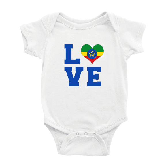 Love Ethiopia Flag Heart Baby Rompers Bodysuit (White, 6-12 Months)