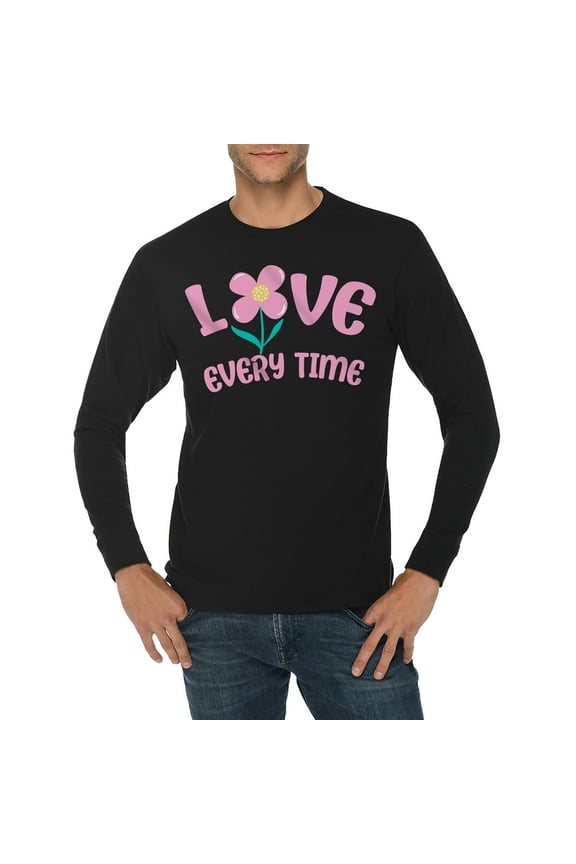 Love Every Time Graphic Long Sleeve Crewneck Tee - Black 3XL