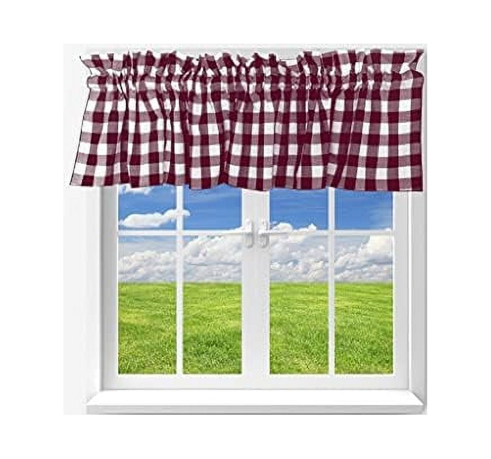 Love Fabric Cotton Gingham Checkered Plaid Design Kitchen Curtain ...