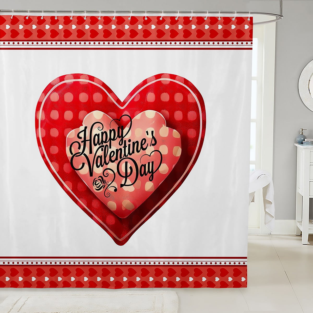 Love Fabric Shower Curtain Happy Valentine's Day Shower Curtain for