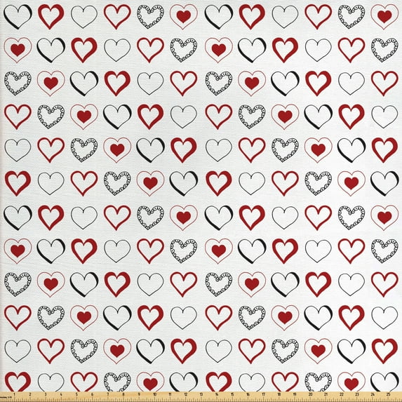 Ambesonne Love Fabric by the Yard Upholstery, Doodle Hipster Romance, 2 Yards, Ruby Black White