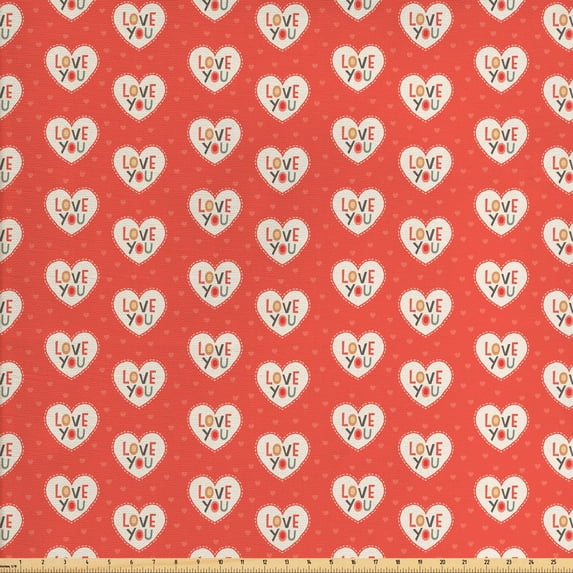 Ambesonne Love Fabric by the Yard Upholstery, Hipster Hearts Valentines, 5 Yards, Vermilion Multicolor