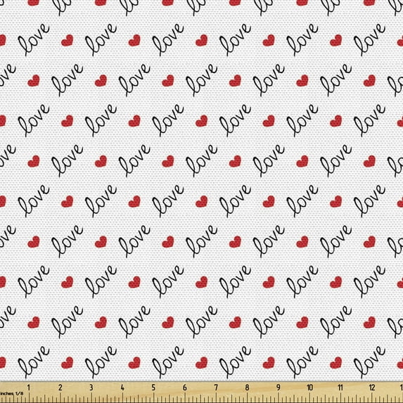 Ambesonne Romance Fabric by the Yard Upholstery, Love Valentines Day, 1 Yard, Vermilion Black