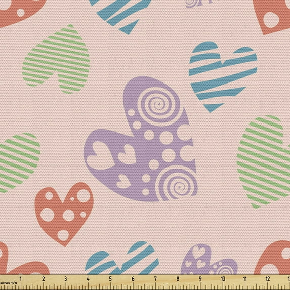 Ambesonne Love Fabric by the Yard Upholstery, Fun Hearts in Pastel Colors, 1 Yard, Blush Multicolor