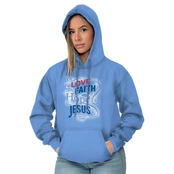 Love Faith Hope Christian Belief Women Plus Size Graphic Pullover Hoodie Brisco Brands 3X