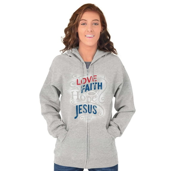 Love Faith Hope Christian Belief Zip Hoodie Sweatshirt Women Brisco Brands S