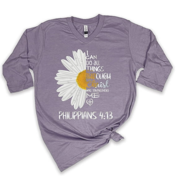 Love in Faith | I Can Do All Things 3/4 Sleeve | Christian Womens Shirts | Heather Deep Purple | 4XL