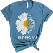 Love in Faith | I Can Do All Things Daisy Short Sleeve | Christian T-Shirts for Women | Faith-Based Apparel | Christian Gifts | Heather Deep Teal | 2XL