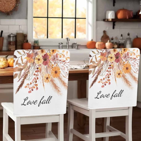 Love Fall Chair Covers Set of 6 Thanksgiving Flower Pine Cone Chair Back Covers Stretch Removable Washable Slipcovers Protector for Dining Room Kitchen Party Decor