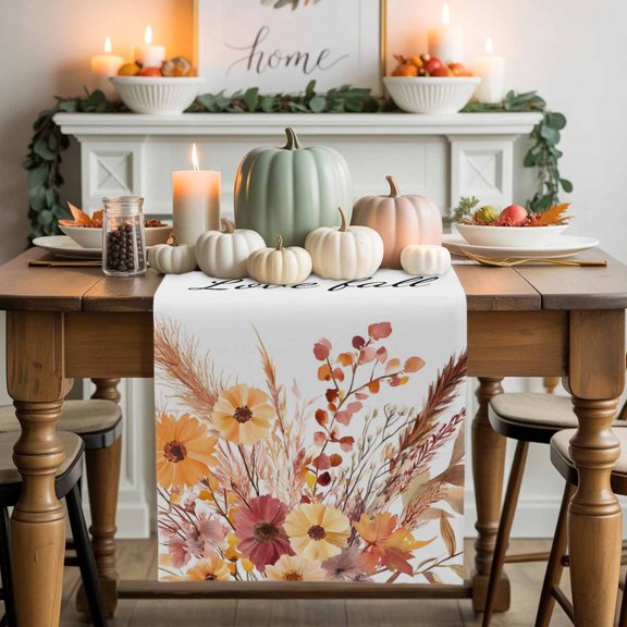 Love Fall Cotton Linen Table Runner, Washable Table Runners for Kitchen, Dining Room, Holiday, Home Party Table Decor, 13x60 Inches
