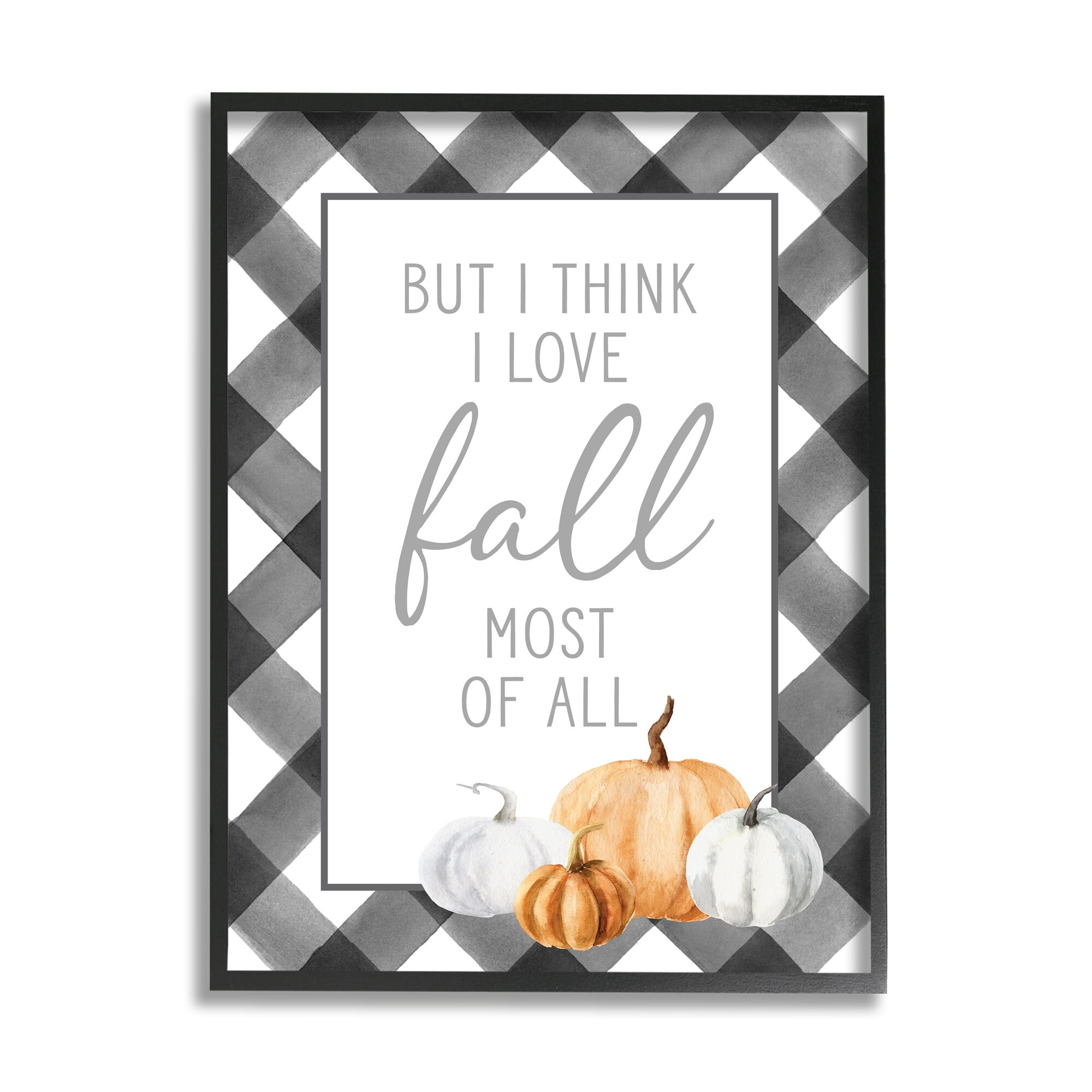 Love Fall Festive Phrase Autumn Plaid Border Inspirational Graphic Art Framed Art Print Wall Art