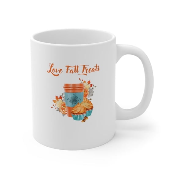 Love Fall Trea Mug  oz Ceramic Coffee Cup, Sweet Autumn Gift.