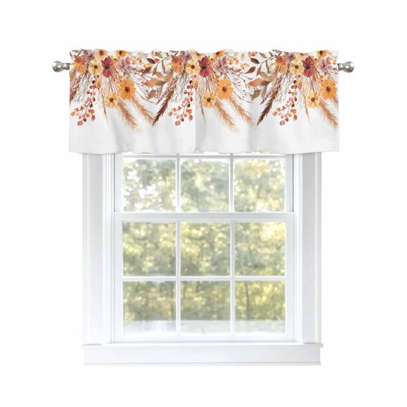 Love Fall Valances for Windows Thanksgiving Flower Pine Cone Reed Maple Leaf Rod Pocket Curtains Valance Short Window Treatment Drapes for Living Room, Bedroom Bathroom 42"&nbsp;W x 12" L