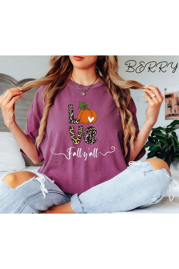 Love Fall Y All Leopard Print Fall Hello Pumpkin Fall Vibes Peace T-Shirt