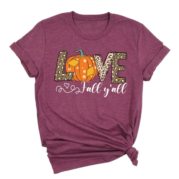 Love Fall Y'all Halloween Shirts for Women | Graphic Tees | Womens Pumpkin Shirt | Funny Halloween Shirts - Heather Maroon
