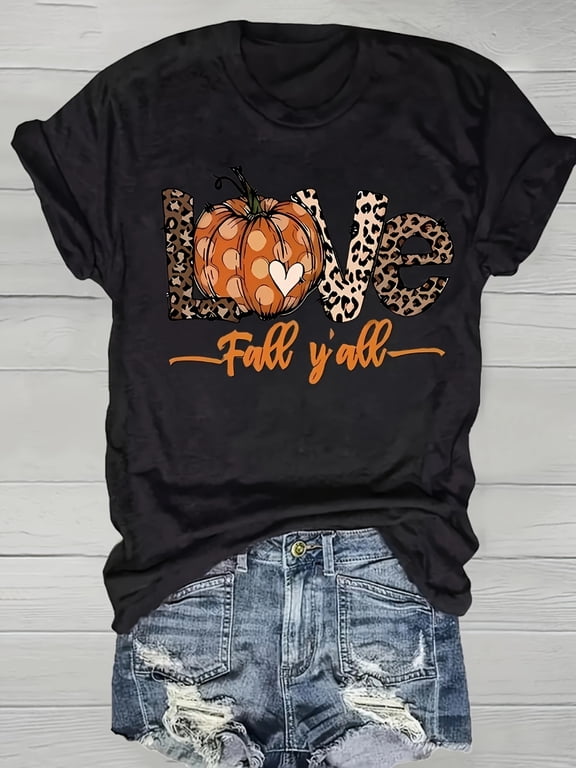 Love Fall Y'all T-Shirt Leopard Pumpkin Autumn Tee