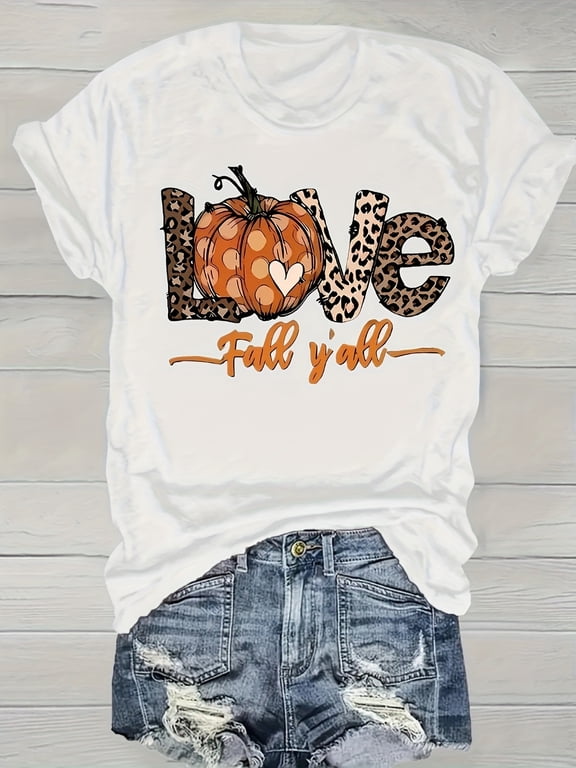 Love Fall Y'all T-Shirt Leopard Pumpkin Autumn Tee