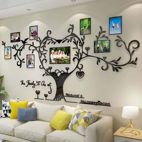Love Family Tree Picture Frame Collage Removable DIY Wall Decor Stickers with Inspirational Quote for Living Room, Black