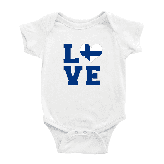 Love Finland Flag Heart Baby Romper (White, 0-3 Months)