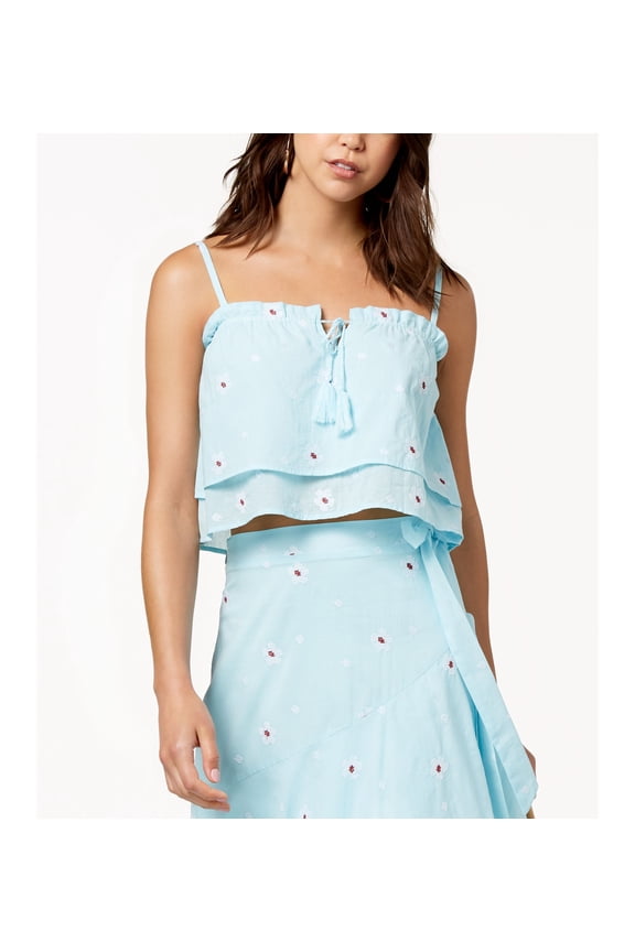 Love Fire Adjustable Tiered Cotton Crop Top Angel Blue S