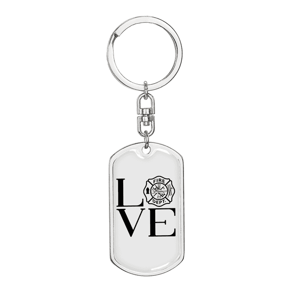 Love Fire Department Firefighter Stainless Steel or 18k Gold Premium Swivel Dog Tag Keychain