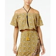thumbnail image 1 of Love Fire Juniors Off The Shoulder Crop Top Mustard Print S, 1 of 1