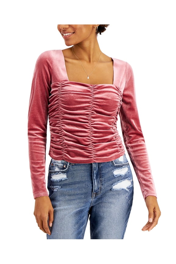 Juniors Ruched Velvet Top