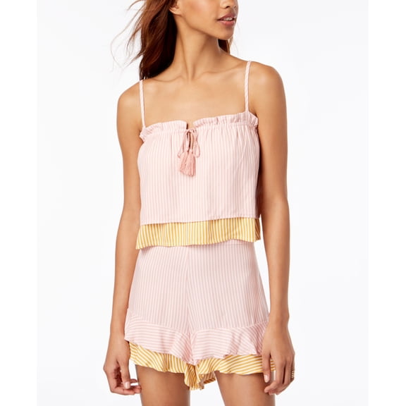 Love Fire Juniors Striped Layered Sleeveless Top Blush Stripe M