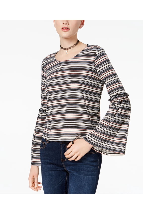 Love Fire Juniors Striped Rib Knit Bell Sleeve Top Multi Stripe M