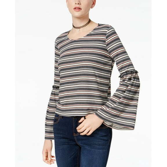 Love Fire Juniors Striped Rib Knit Bell Sleeve Top Multi Stripe XL