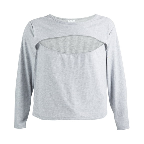 Love, Fire Trendy Plus Size Cutout Top, Gray, 1X