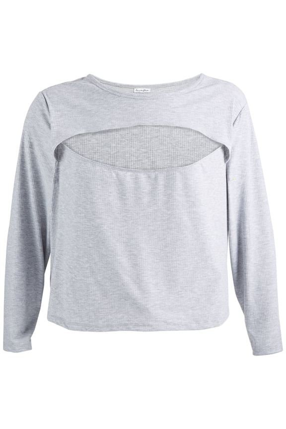 Trendy Plus Size Cutout Top, Gray, 1X
