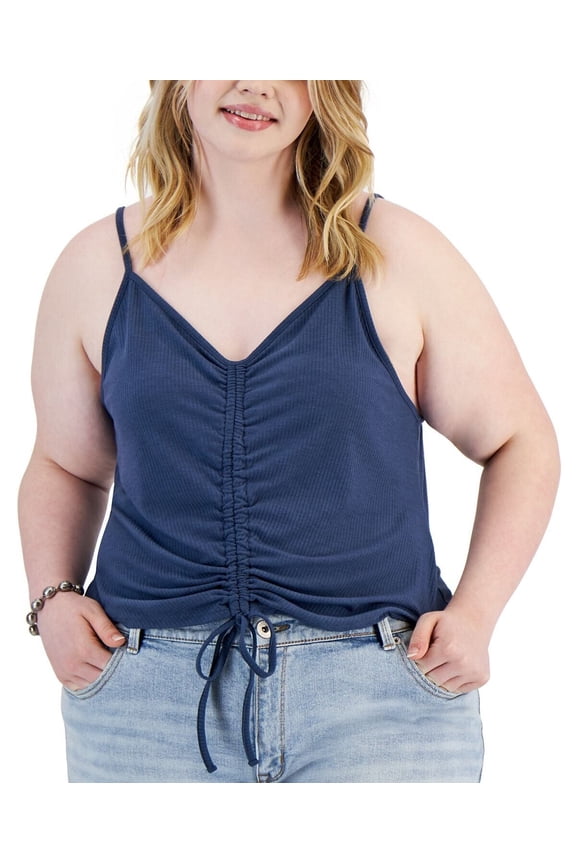 Women's Trendy Plus Size Drawstring Ruched Tank Blue 2X B4HP