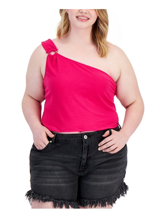 Women's Trendy Plus Size One-Shoulder Ring Tank 4X B4HP (Pink)