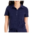 thumbnail image 1 of Love Fire Womens Juniors Textured Short Sleeve Polo Top Eclipse Blue S, 1 of 1