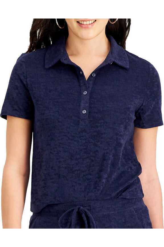 Love Fire Womens Juniors Textured Short Sleeve Polo Top Eclipse Blue S
